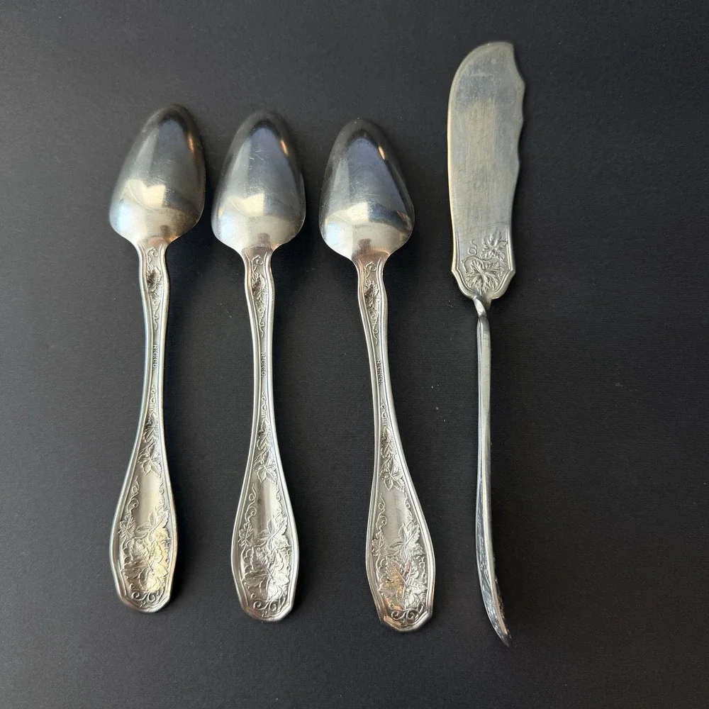 R.C. Co. Isabella Grape Fruit or Orange Spoons set 3 and Master Butter Knife